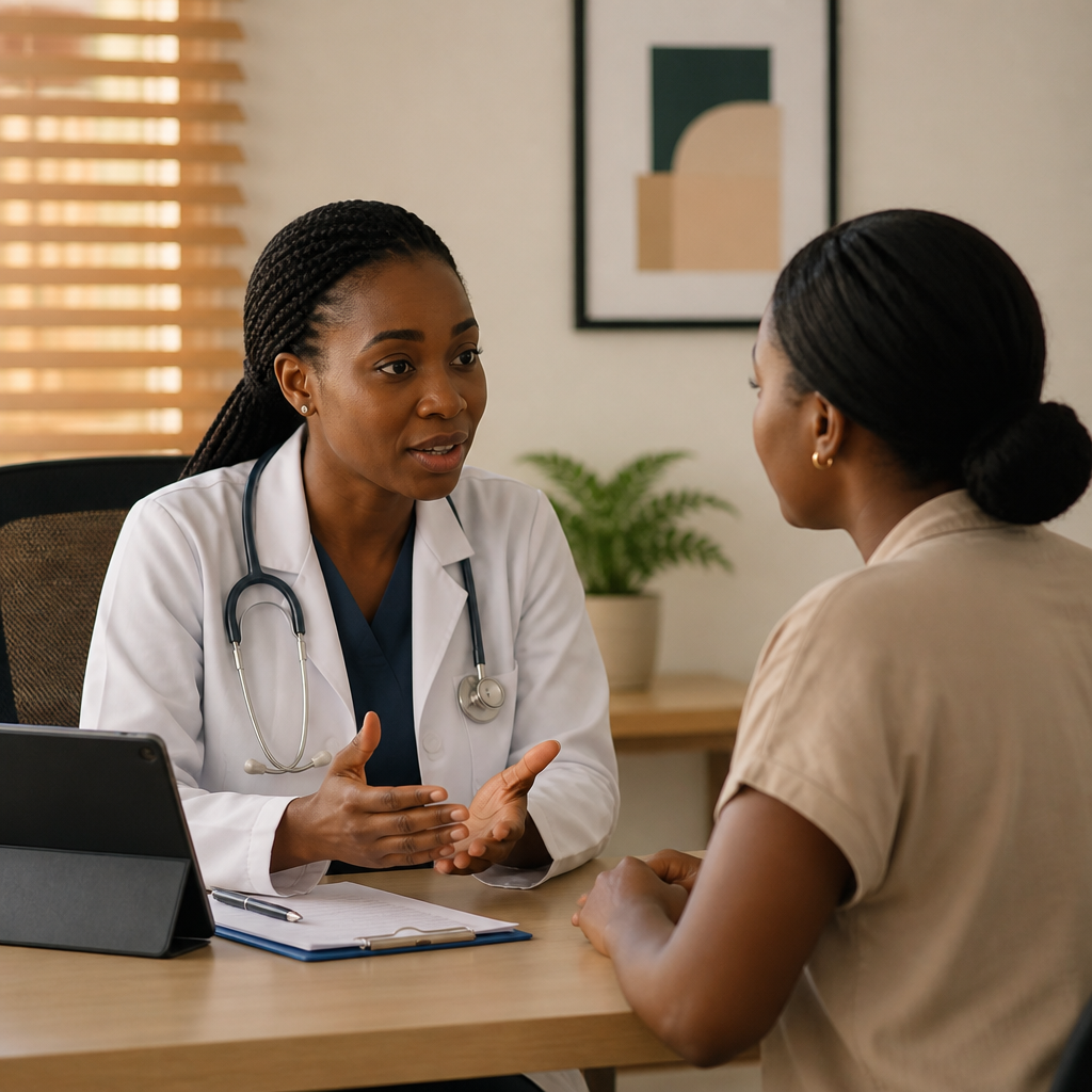A clinician reviewing a returning patient's prior context during a consultation